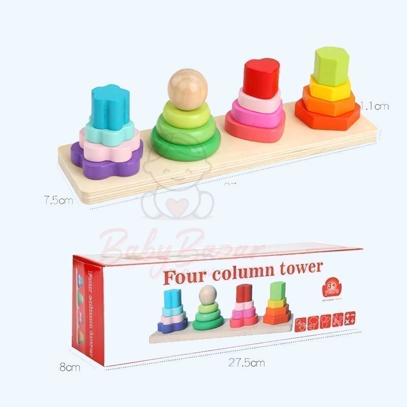 Wooden Four column tower For kids Toy