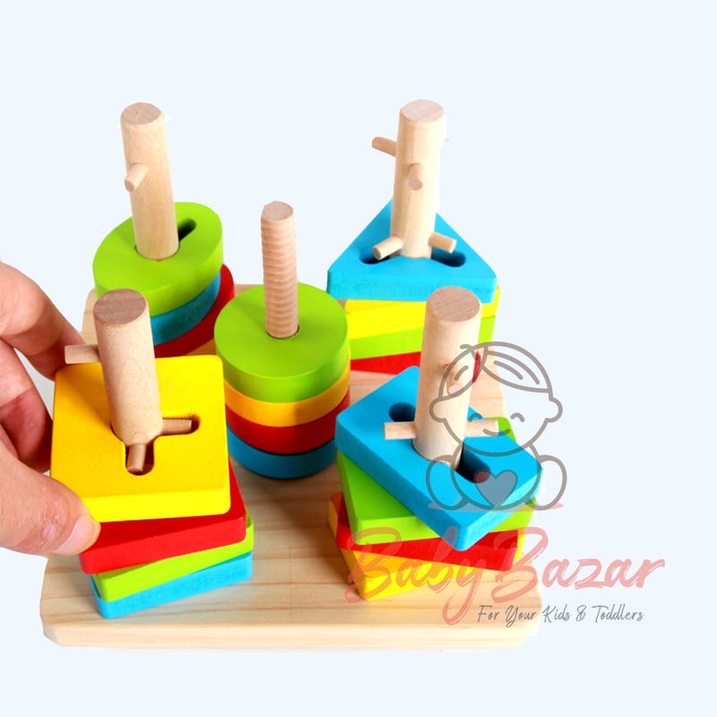 Five sets of column blocks wooden educational Toys