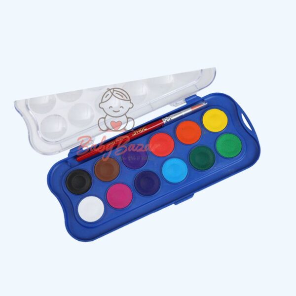 DOMS Non Toxic 30mm Water Colour Cake Set with Paint Brush 12 Assorted Shades