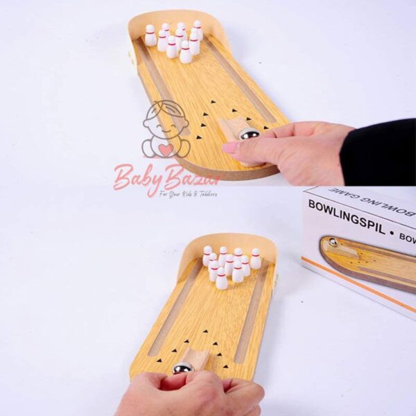 Mini Desktop Bowling Game Wooden Bowling Alley Ten Metal Pin Ball Desk