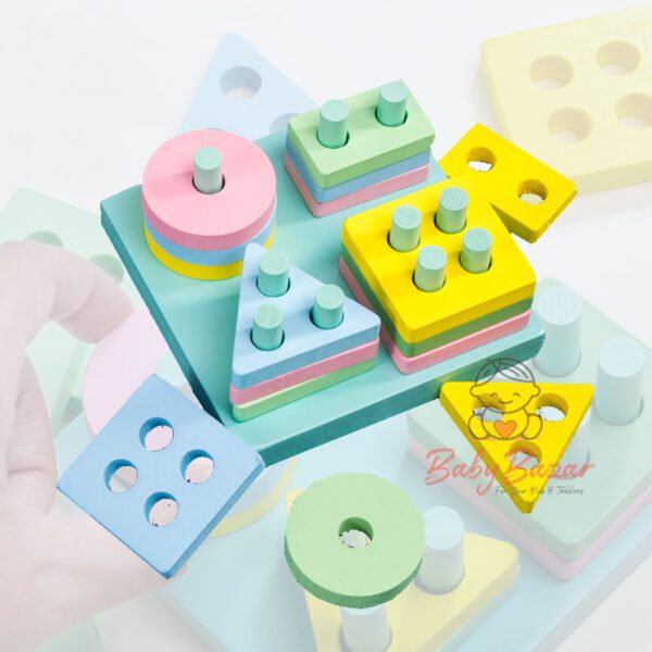 Geometric Four sets of column wooden educational Toys