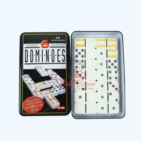28 Pcs Double 6 Color Dot Domino in Tin Box