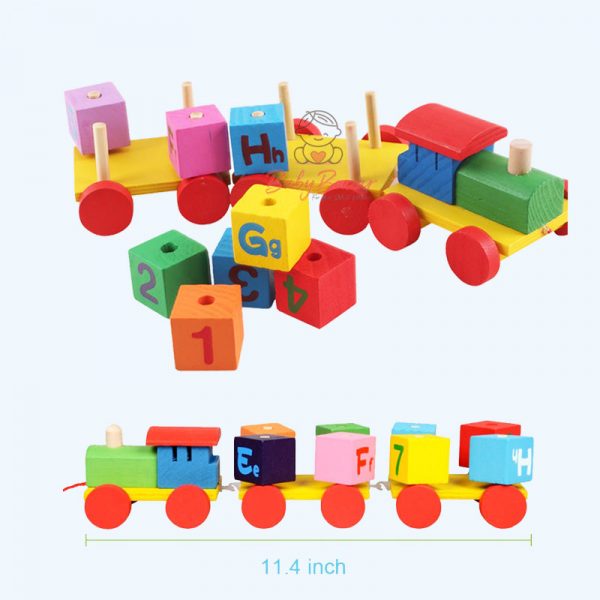 Educational Colorful Wooden Train Early Learning 123 & ABC Blocks Toy