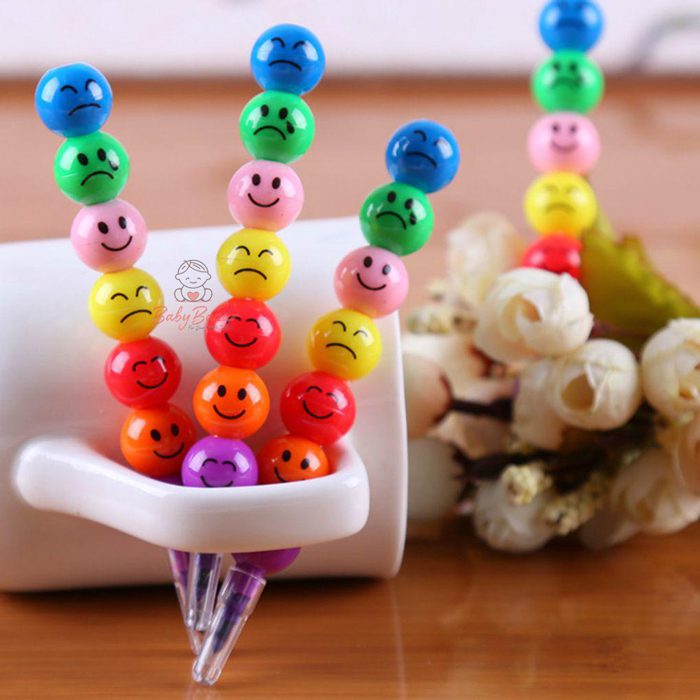 7 Colors Cartoon Face Print Pencils Lovely Round Graffiti Pen Stationery Gifts For Kids