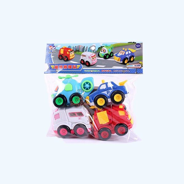 Friction Powered Cartoon Car Toy 4 IN 1 Set Unbreakable Pull Back Cars 8335